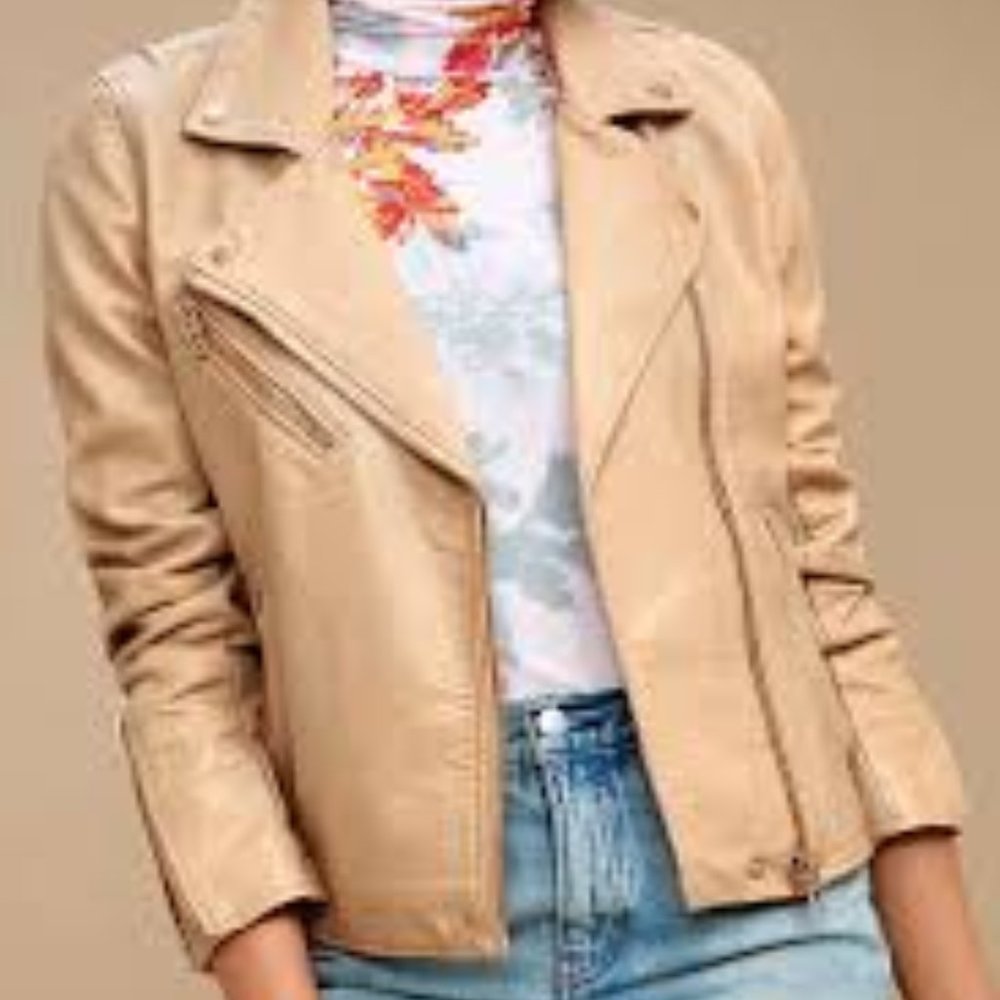 Blank NYC Beige Leather Moto Jacket